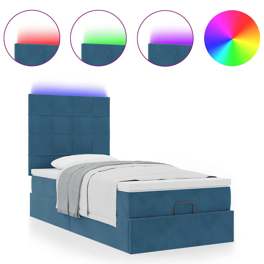 Ottoman bed met matrassen en LED's 80x200cm fluweel donkerblauw