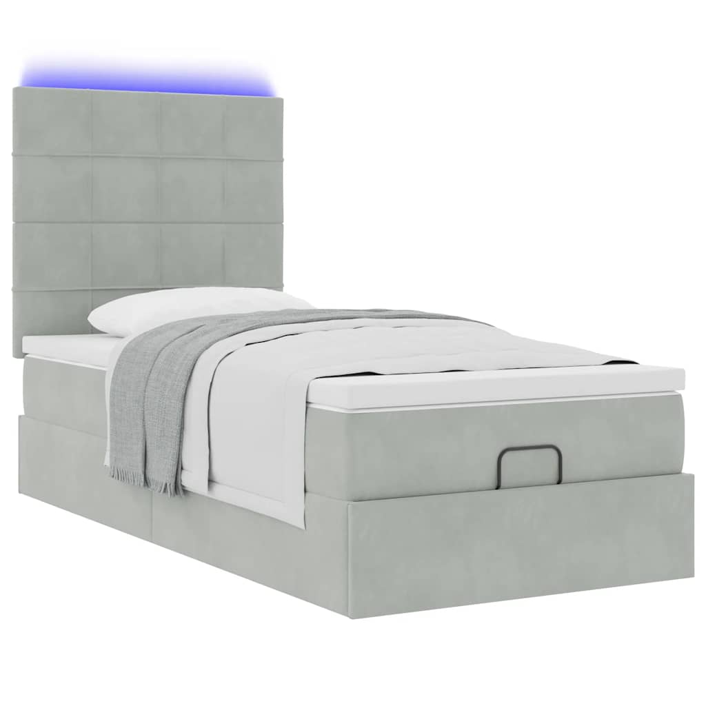 Ottoman bed met matrassen en LED's 90x190cm fluweel lichtgrijs