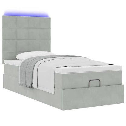 Ottoman bed met matrassen en LED's 90x190cm fluweel lichtgrijs