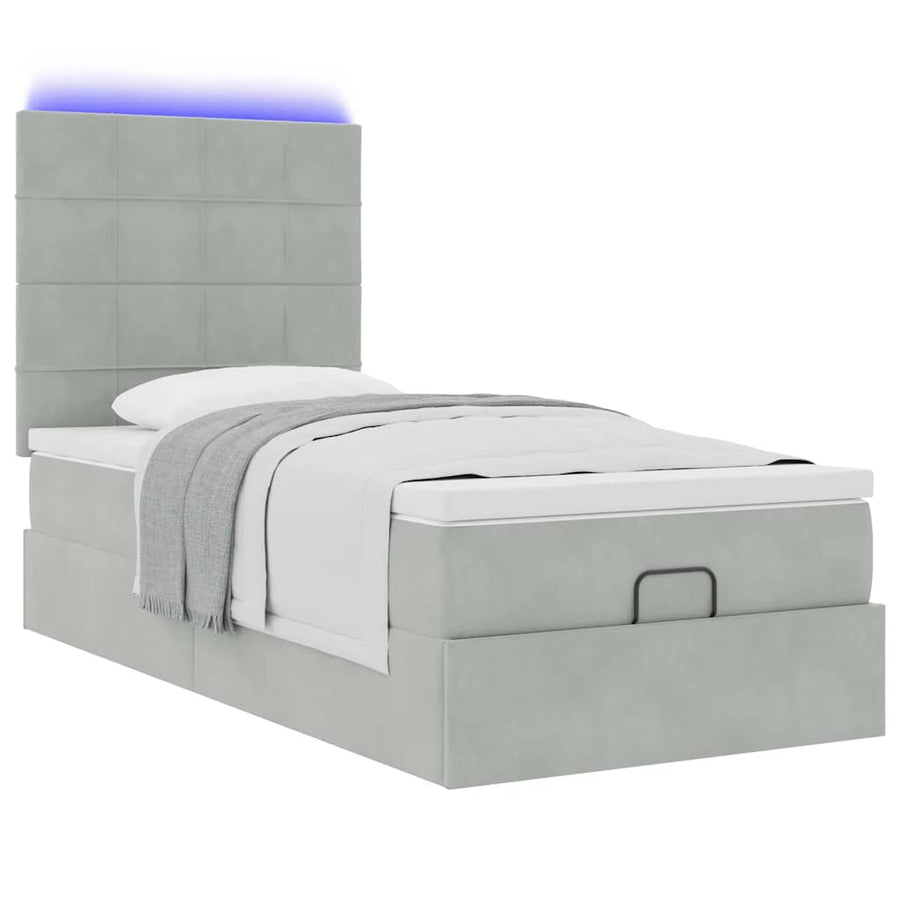 Ottoman bed met matrassen en LED's 90x190cm fluweel lichtgrijs