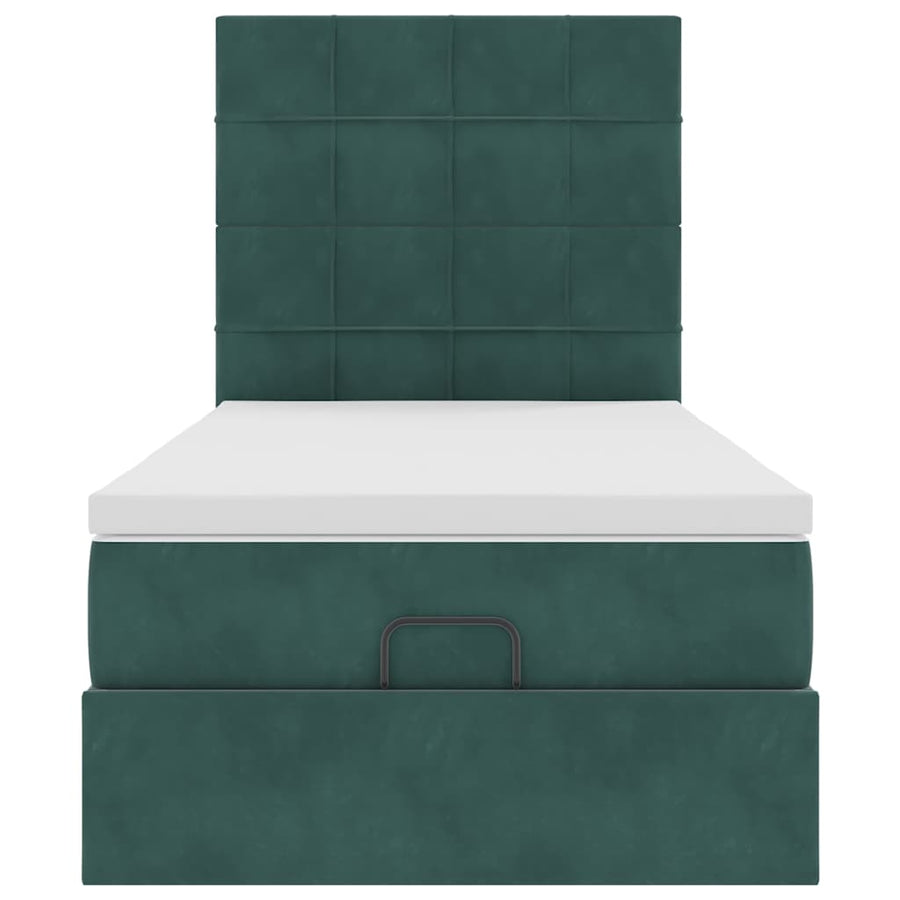 Ottoman bed met matrassen en LED's 90x190cm fluweel donkergroen
