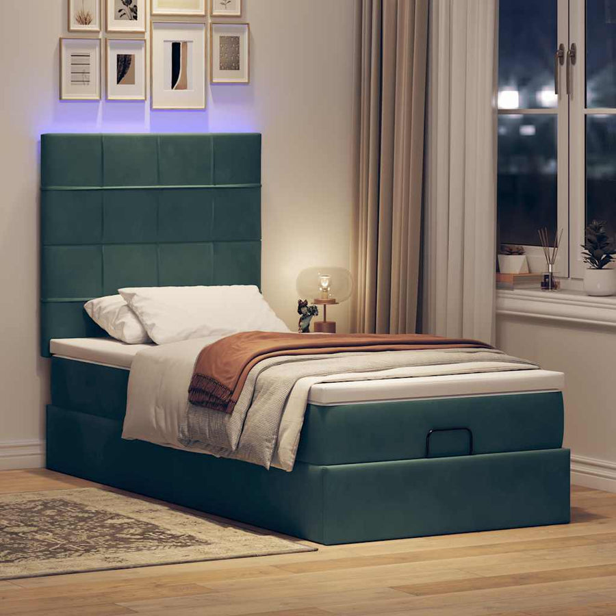 Ottoman bed met matrassen en LED's 90x190cm fluweel donkergroen