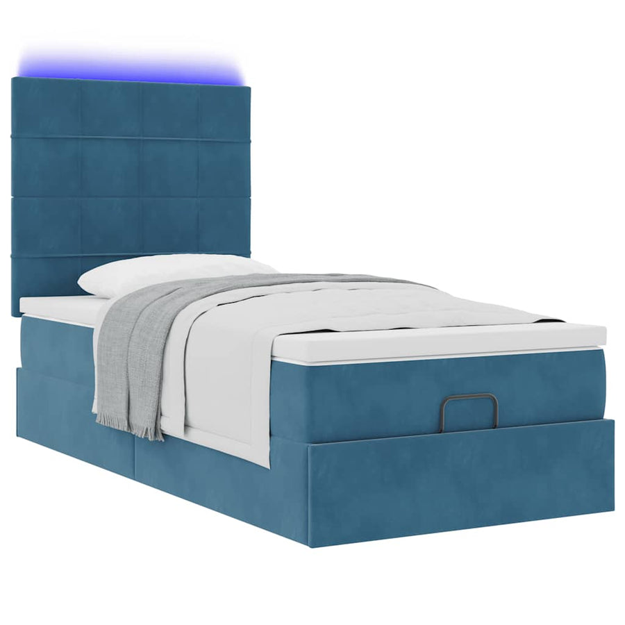 Ottoman bed met matrassen en LED's 90x190cm fluweel donkerblauw