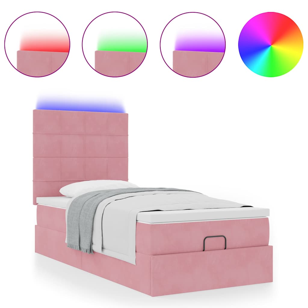 Ottoman bed met matrassen en LED's 90x190cm fluweel roze