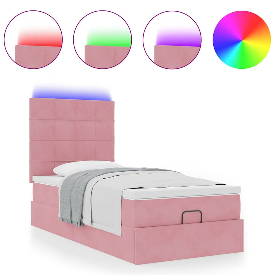 Ottoman bed met matrassen en LED's 90x190cm fluweel roze