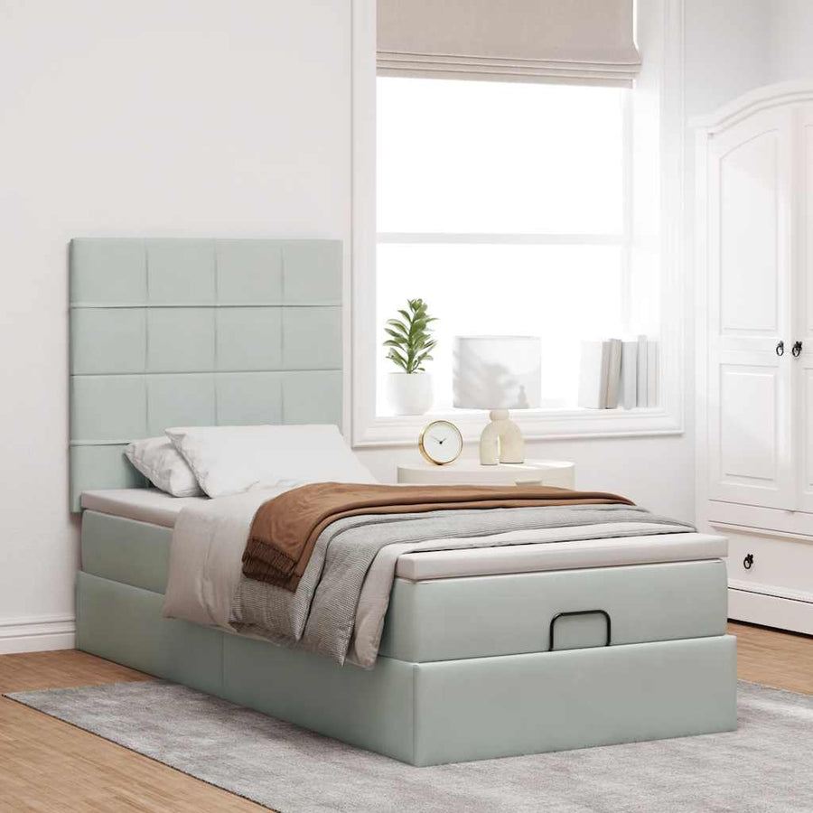 Ottoman bed met matrassen en LED's 90x200cm fluweel lichtgrijs