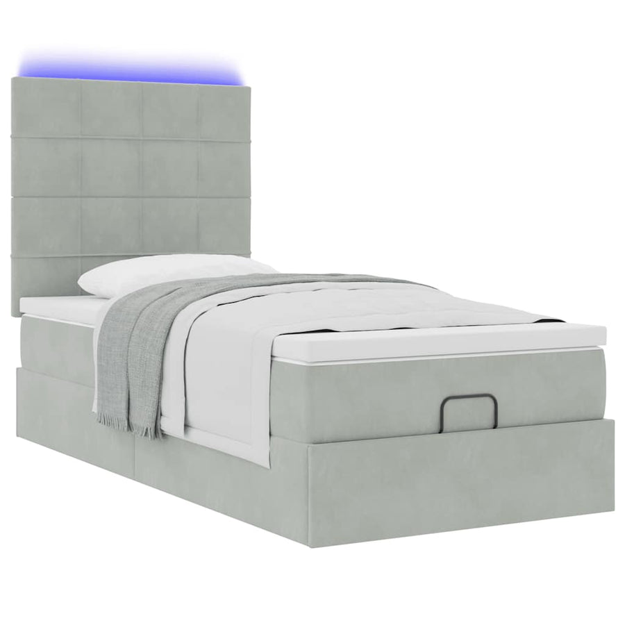 Ottoman bed met matrassen en LED's 90x200cm fluweel lichtgrijs