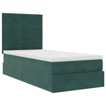 Ottoman bed met matrassen en LED's 90x200cm fluweel donkergroen