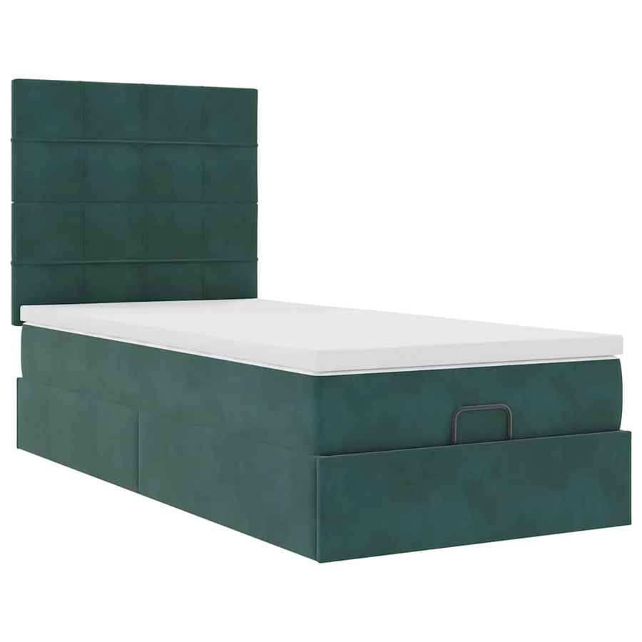 Ottoman bed met matrassen en LED's 90x200cm fluweel donkergroen