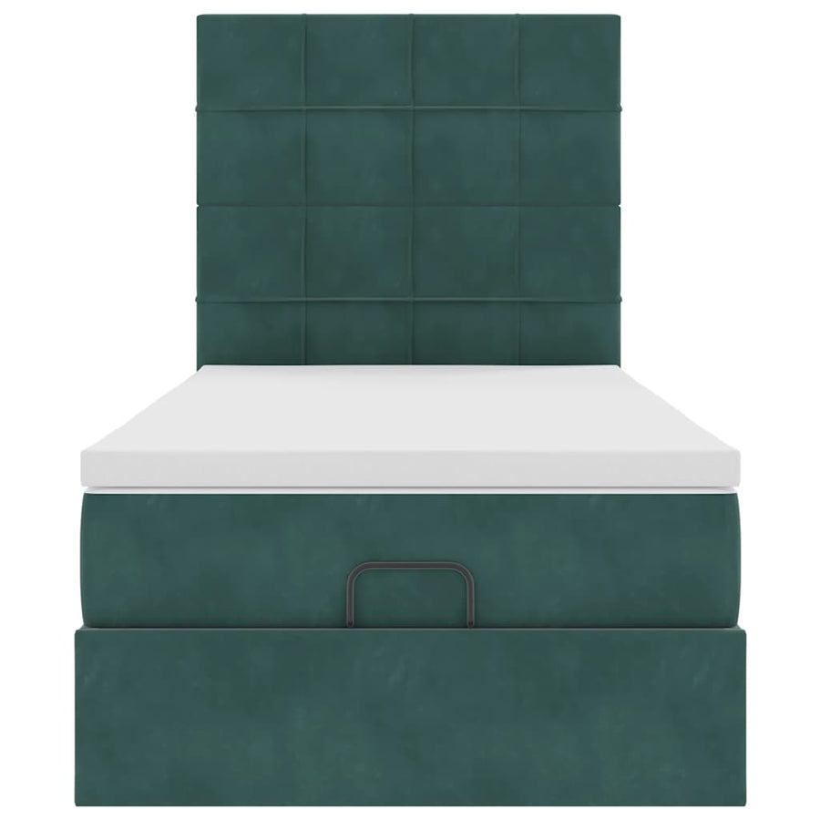 Ottoman bed met matrassen en LED's 90x200cm fluweel donkergroen