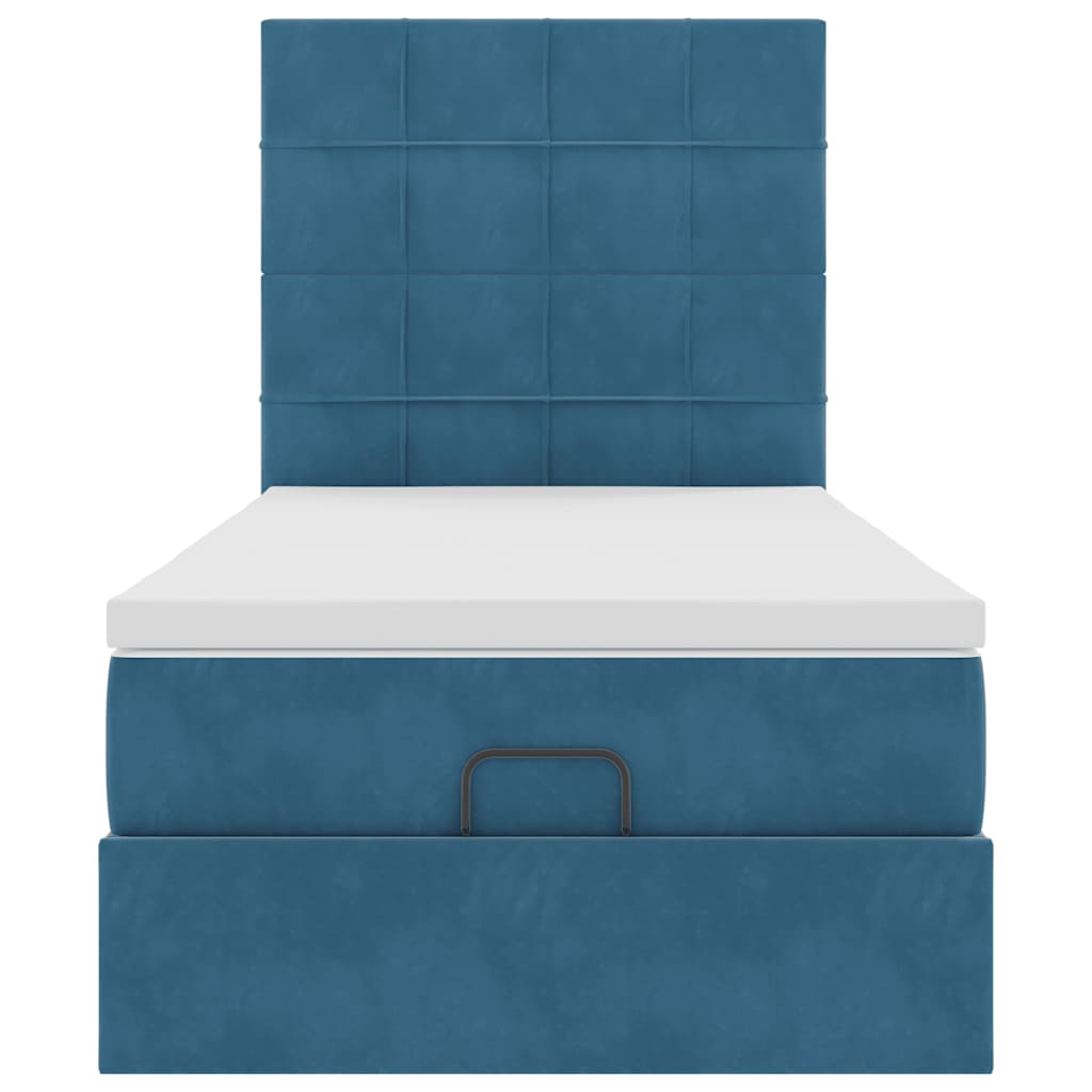 Ottoman bed met matrassen en LED's 90x200cm fluweel donkerblauw