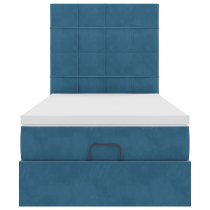 Ottoman bed met matrassen en LED's 90x200cm fluweel donkerblauw