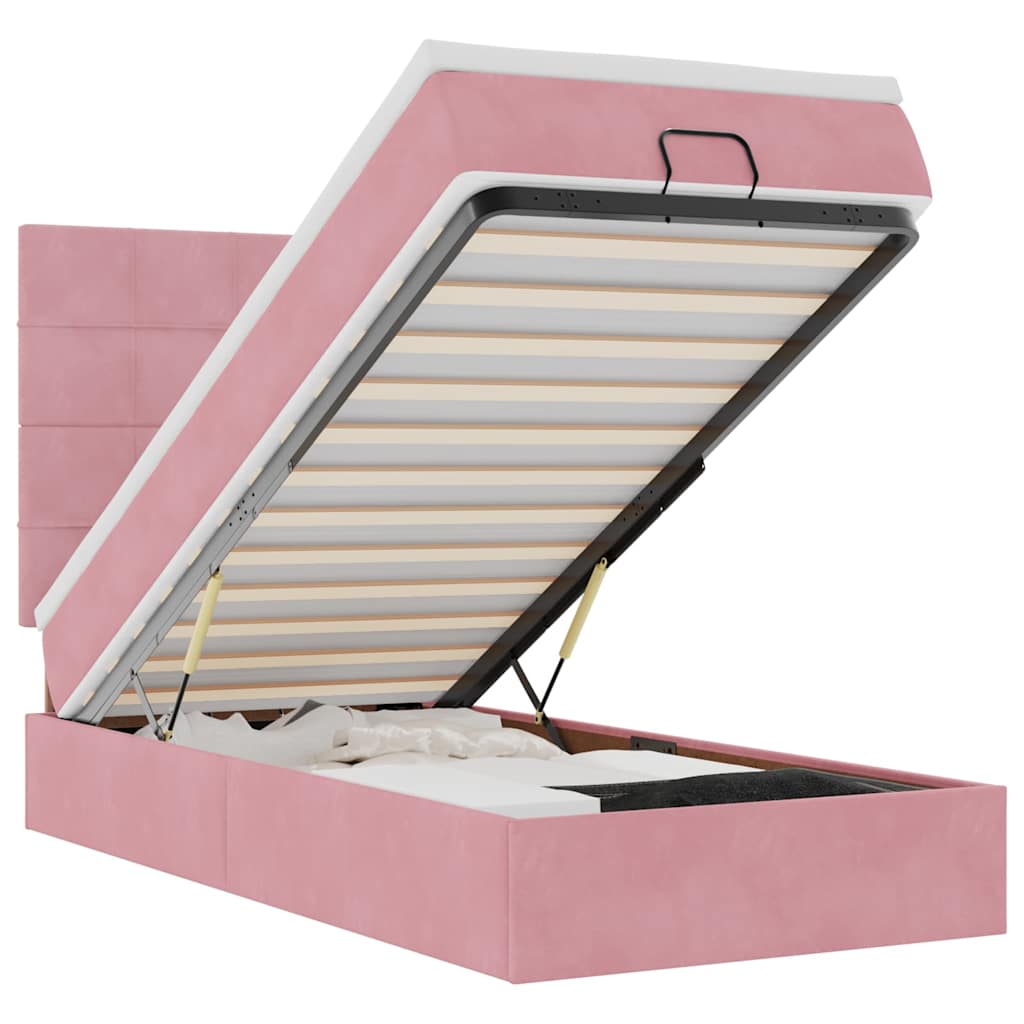 Ottoman Bed Met Matrassen En Led's 90X200Cm Fluweel 90 x 200 cm Roze