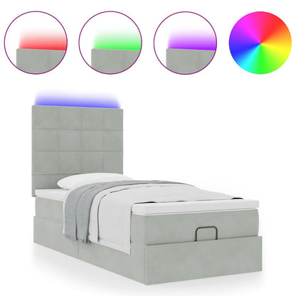 Ottoman bed met matrassen en LED's 100x200cm fluweel lichtgrijs