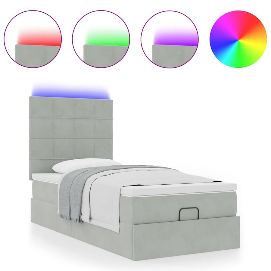 Ottoman bed met matrassen en LED's 100x200cm fluweel lichtgrijs