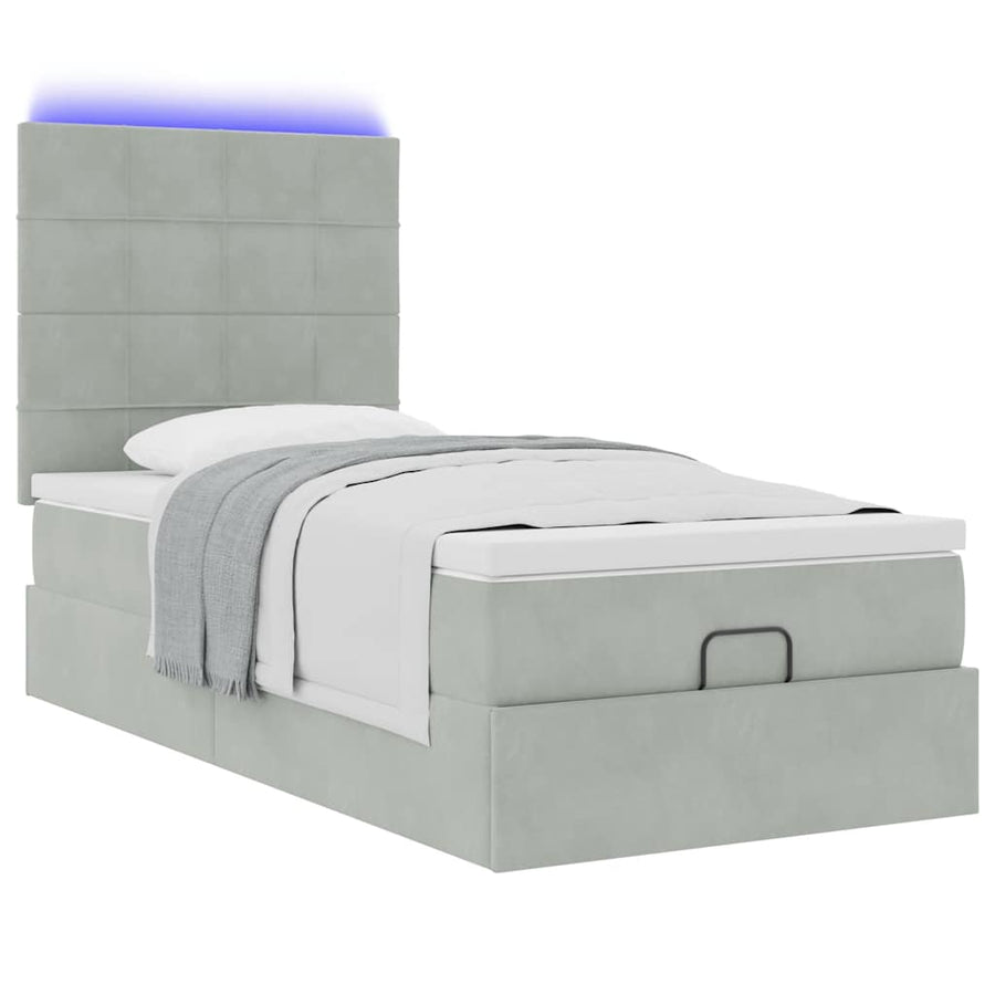 Ottoman bed met matrassen en LED's 100x200cm fluweel lichtgrijs