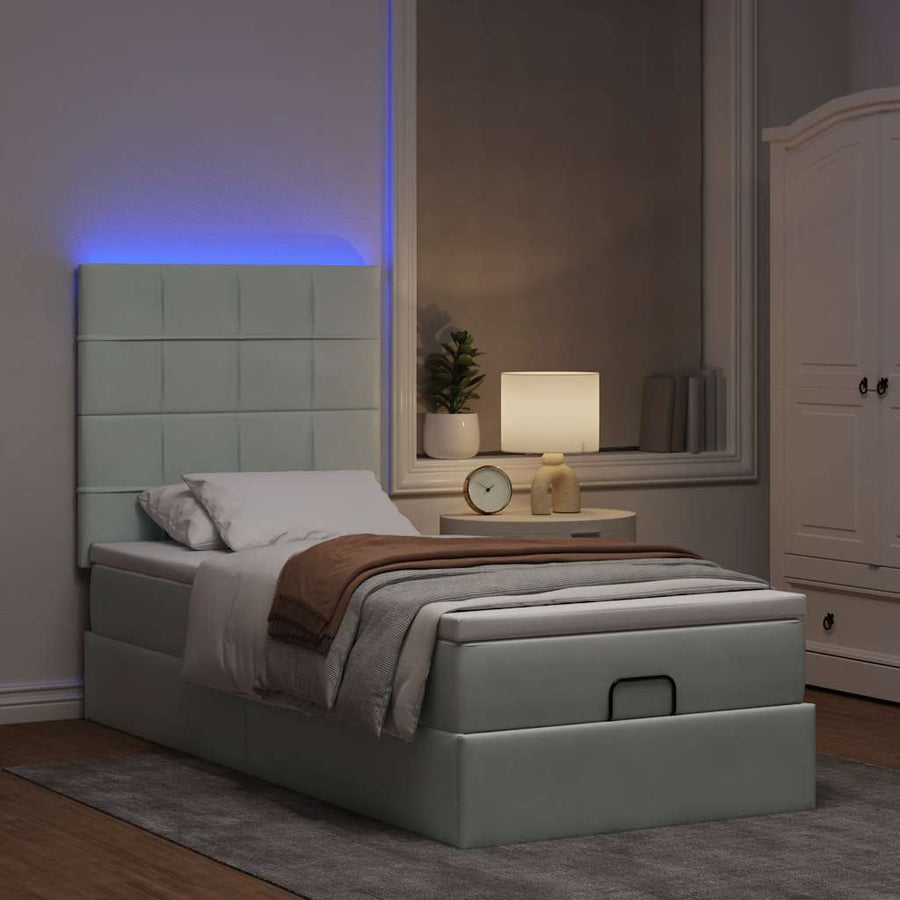 Ottoman bed met matrassen en LED's 100x200cm fluweel lichtgrijs