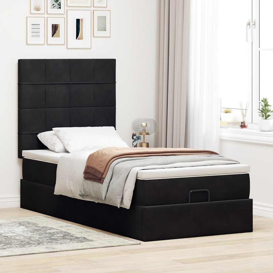 Ottoman bed met matrassen en LED's 100x200cm fluweel zwart