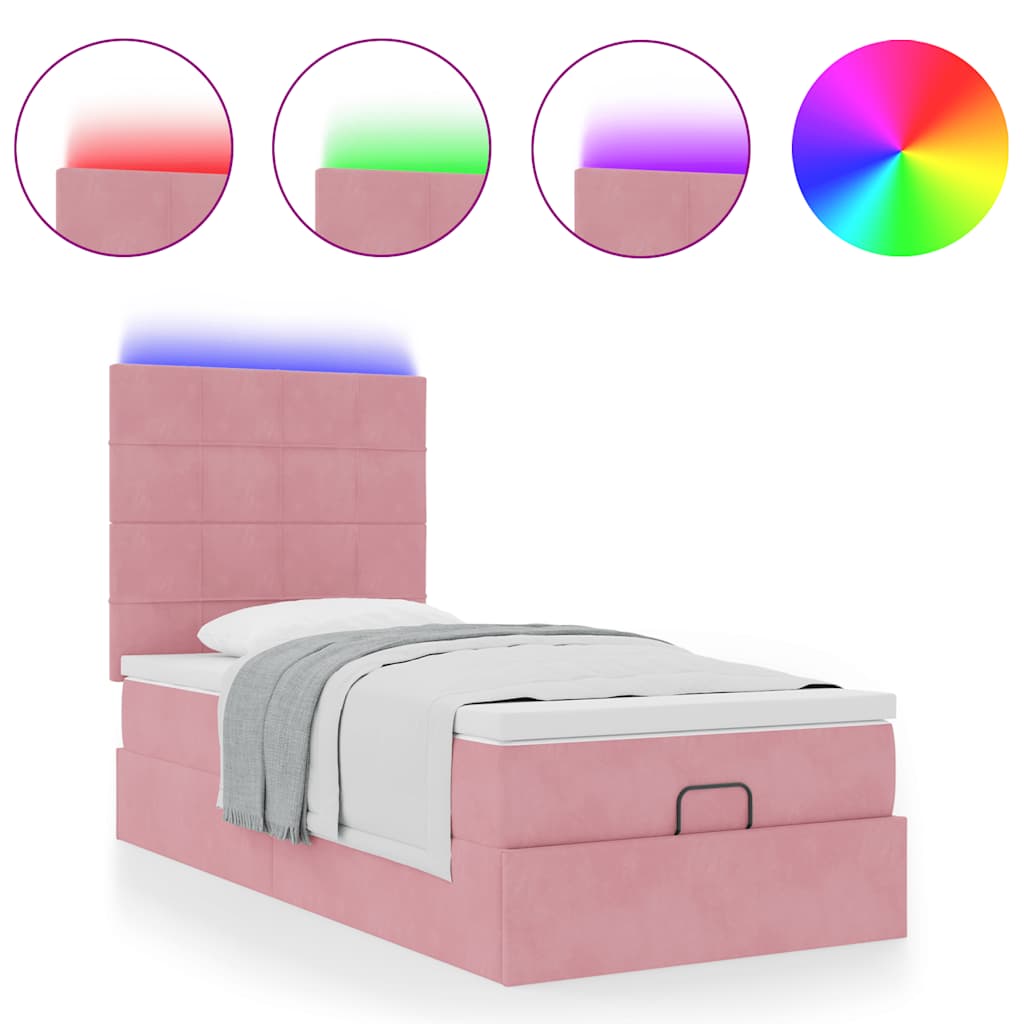 Ottoman bed met matrassen en LED's 100x200cm fluweel roze