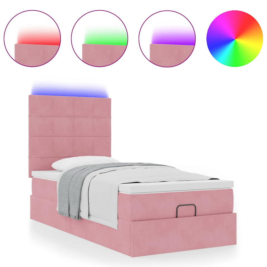 Ottoman bed met matrassen en LED's 100x200cm fluweel roze
