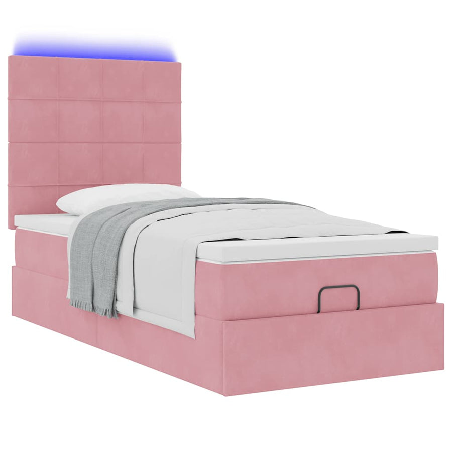 Ottoman bed met matrassen en LED's 100x200cm fluweel roze