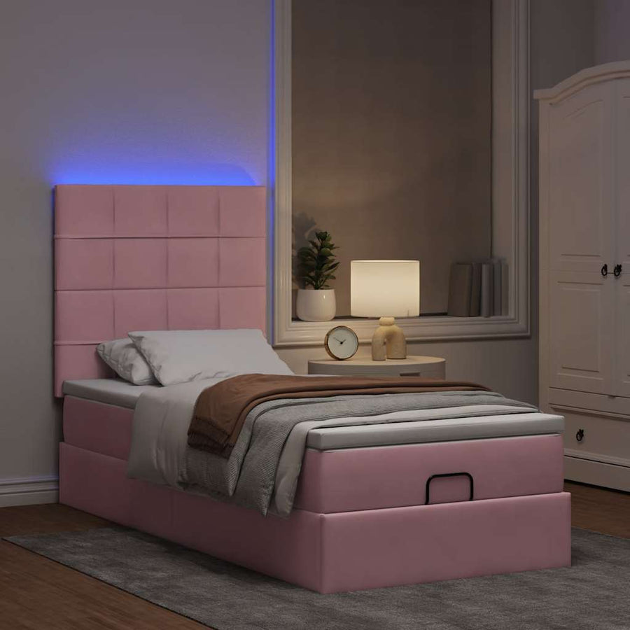 Ottoman bed met matrassen en LED's 100x200cm fluweel roze