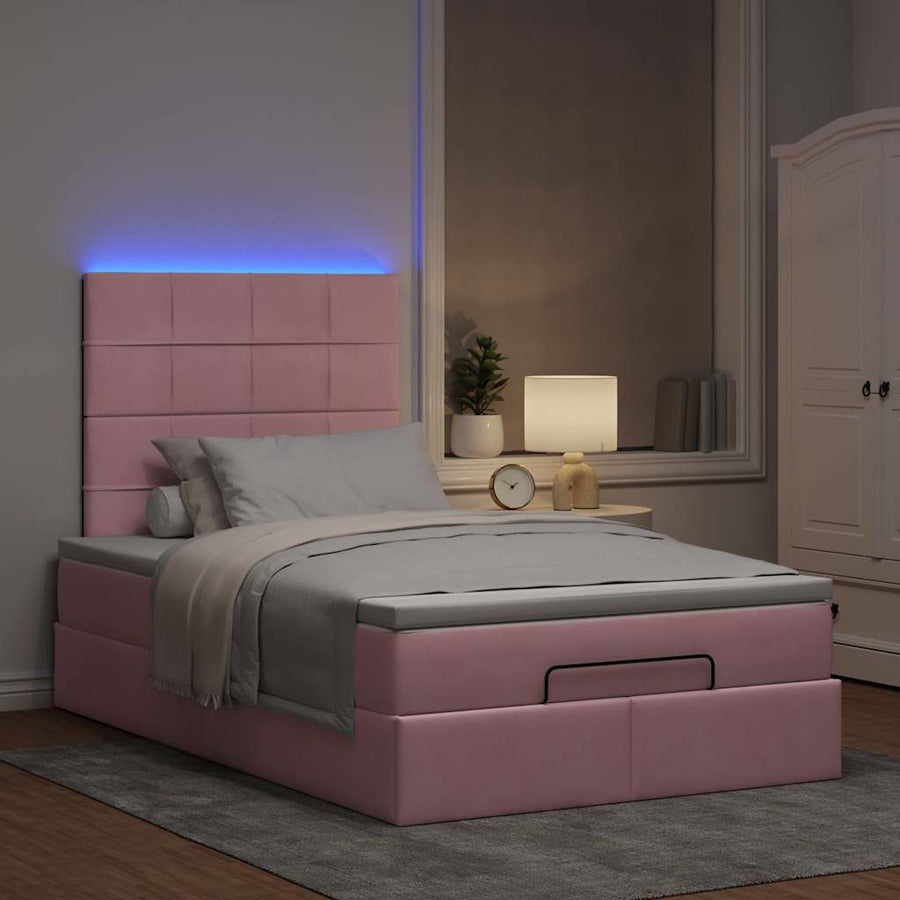 Ottoman bed met matrassen en LED's 120x190cm fluweel roze
