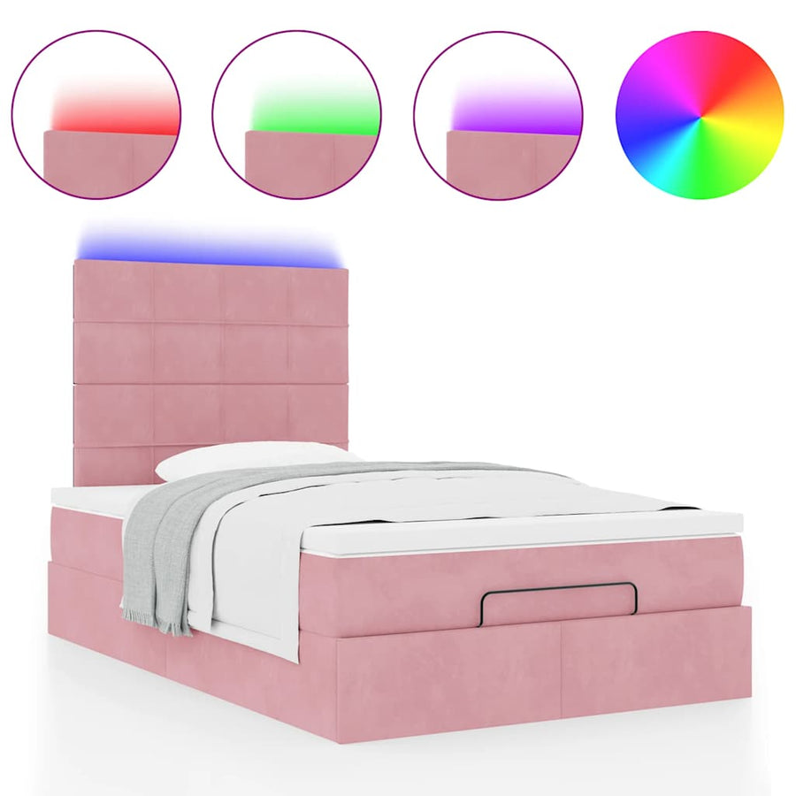 Ottoman bed met matrassen en LED's 120x200cm fluweel roze