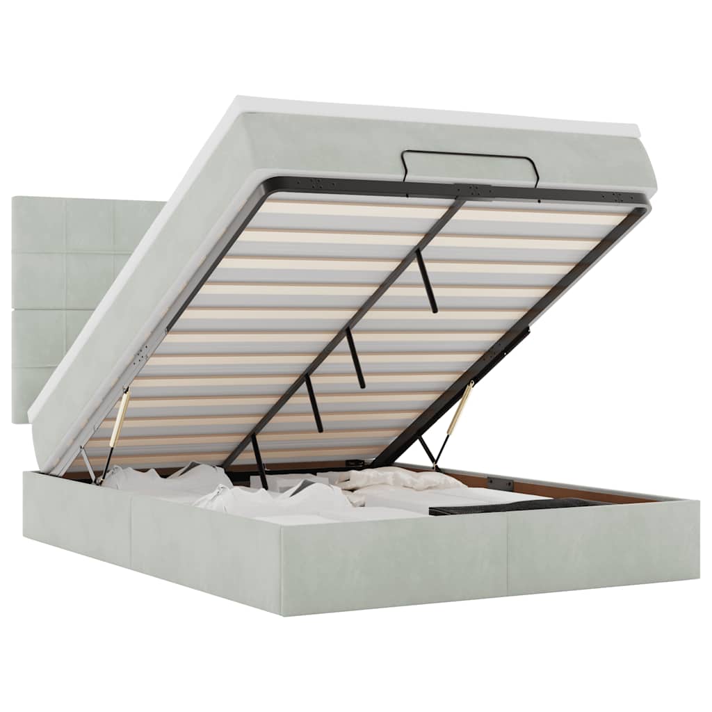 Ottoman bed met matrassen en LED's 140x190cm fluweel lichtgrijs