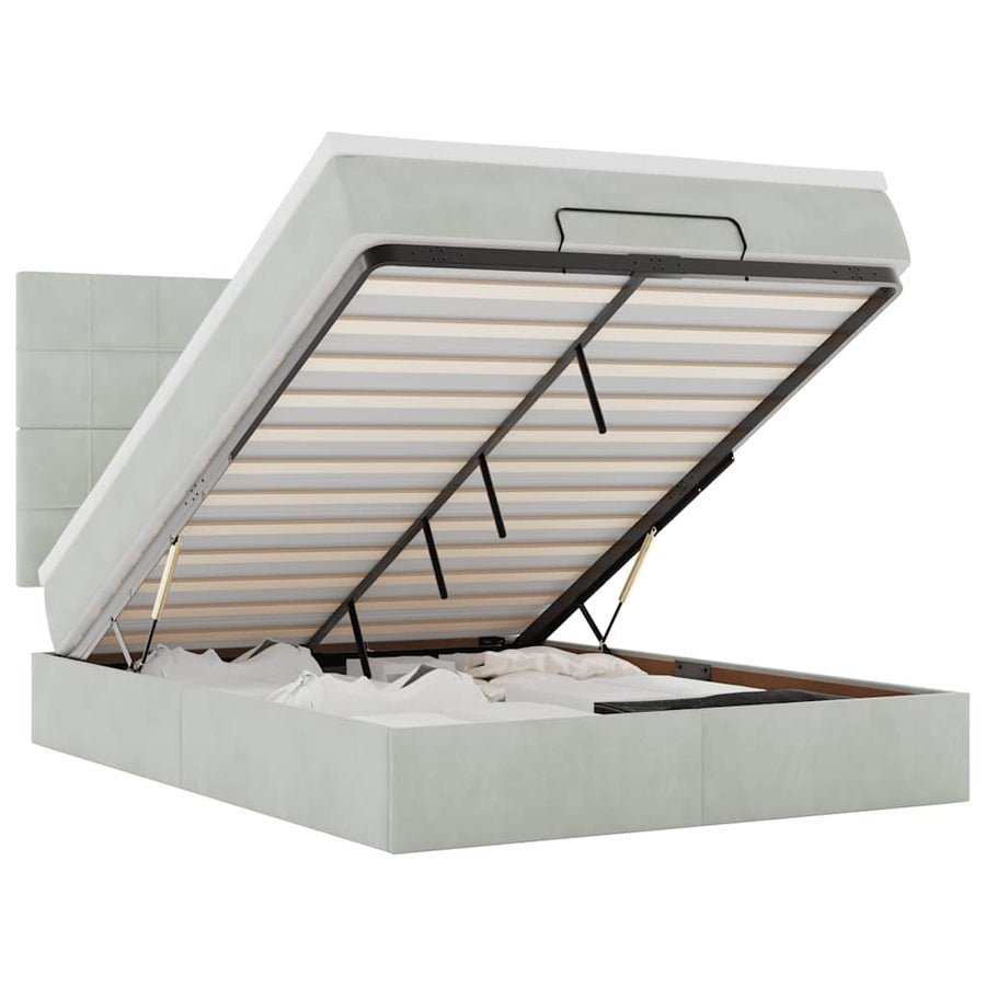 Ottoman bed met matrassen en LED's 140x190cm fluweel lichtgrijs