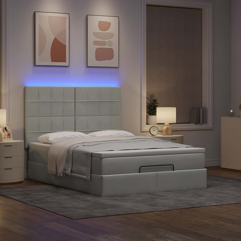 Ottoman bed met matrassen en LED's 140x190cm fluweel lichtgrijs