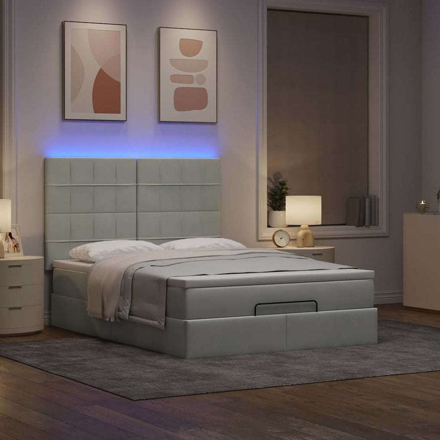 Ottoman bed met matrassen en LED's 140x190cm fluweel lichtgrijs