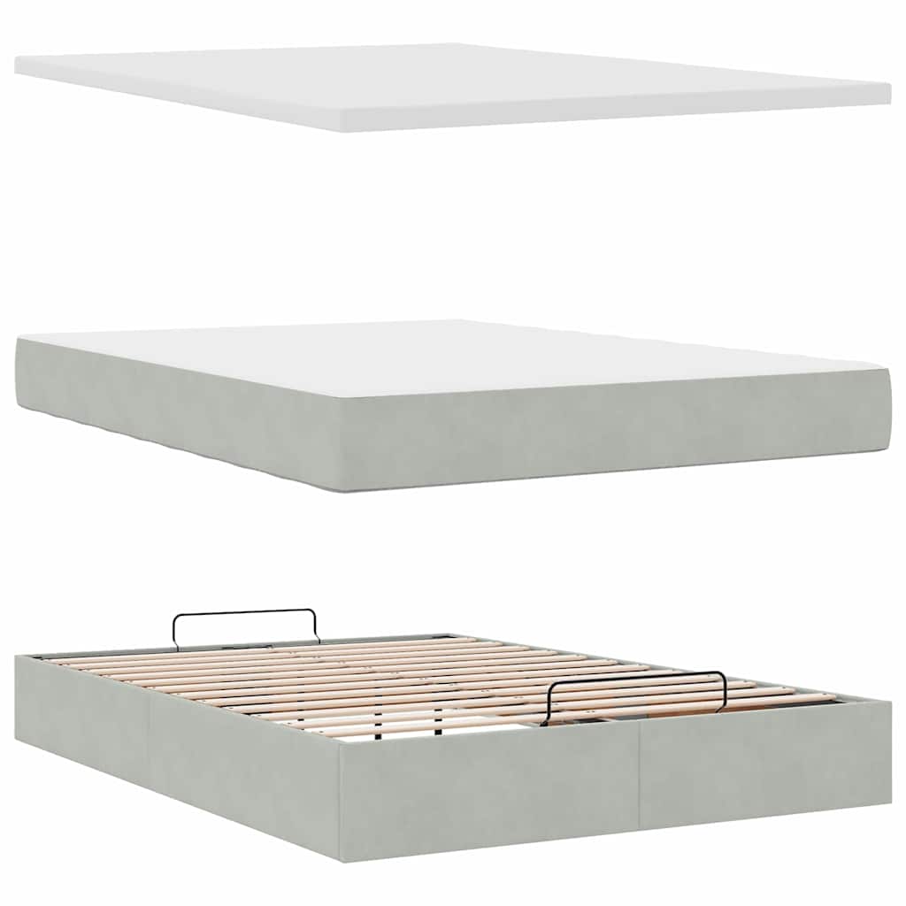 Ottoman bed met matrassen en LED's 140x190cm fluweel lichtgrijs