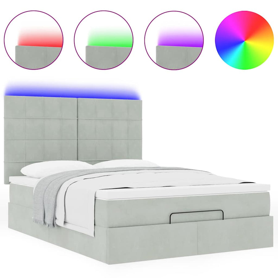 Ottoman bed met matrassen en LED's 140x190cm fluweel lichtgrijs