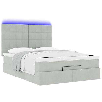 Ottoman bed met matrassen en LED's 140x190cm fluweel lichtgrijs