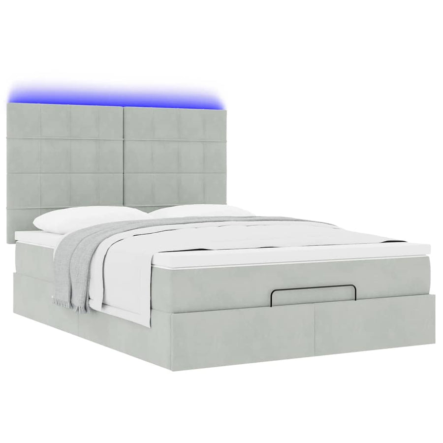 Ottoman bed met matrassen en LED's 140x190cm fluweel lichtgrijs