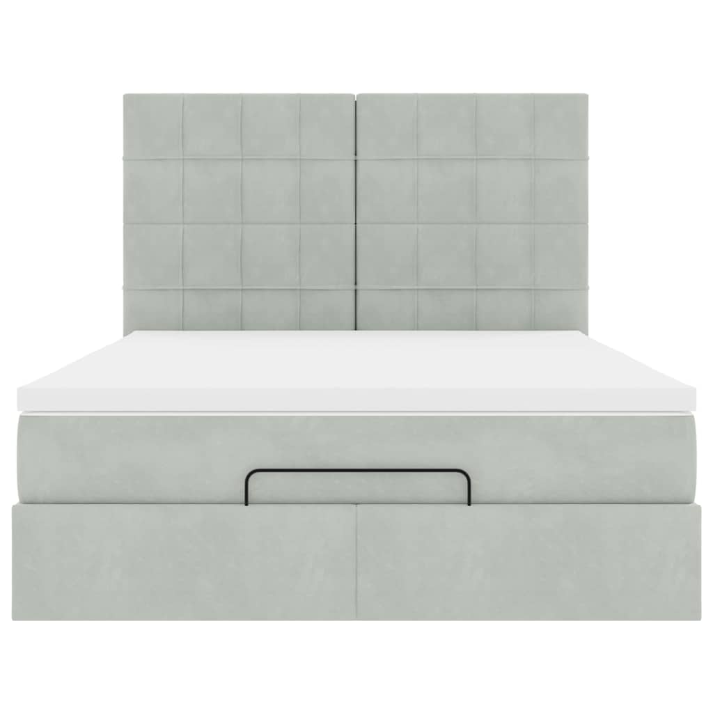 Ottoman bed met matrassen en LED's 140x190cm fluweel lichtgrijs