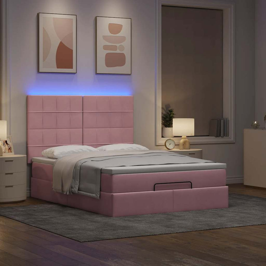 Ottoman bed met matrassen en LED's 140x190cm fluweel roze