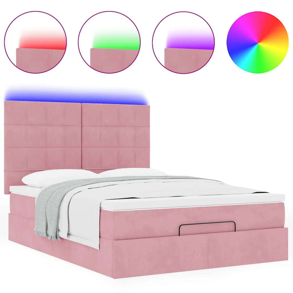 Ottoman bed met matrassen en LED's 140x190cm fluweel roze