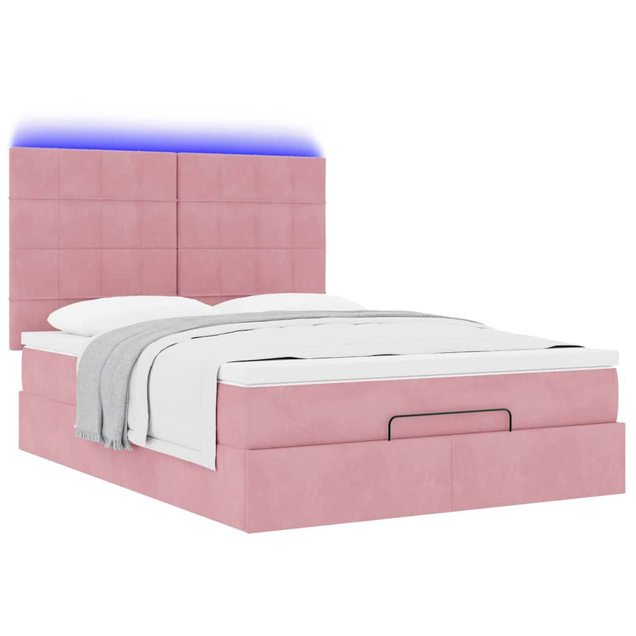 Ottoman bed met matrassen en LED's 140x190cm fluweel roze