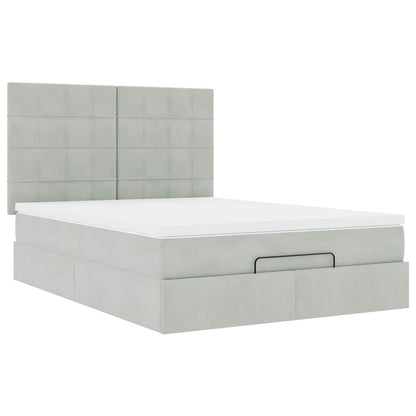 Ottoman bed met matrassen en LED's 140x200cm fluweel lichtgrijs