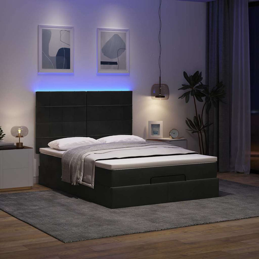Ottoman Bed Met Matrassen En Led's 140X200Cm Fluweel 140 x 200 cm Zwart