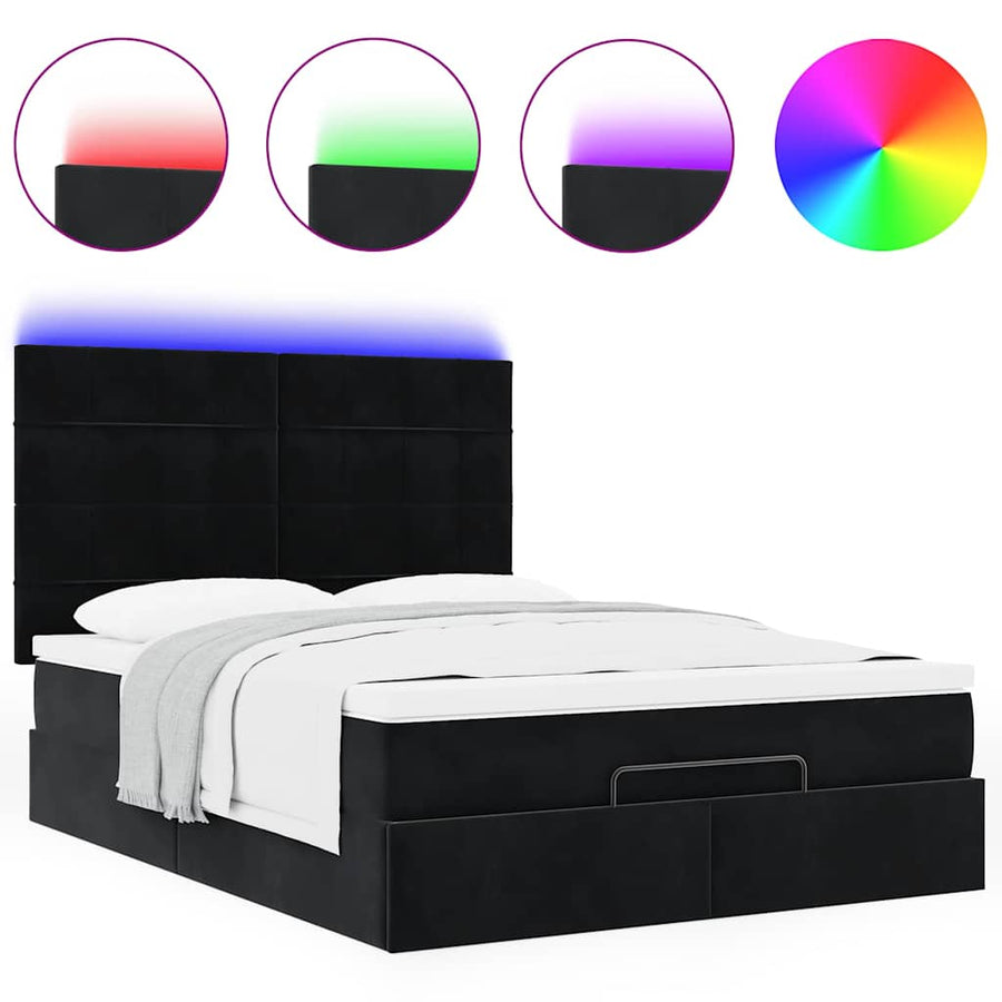 Ottoman Bed Met Matrassen En Led's 140X200Cm Fluweel 140 x 200 cm Zwart