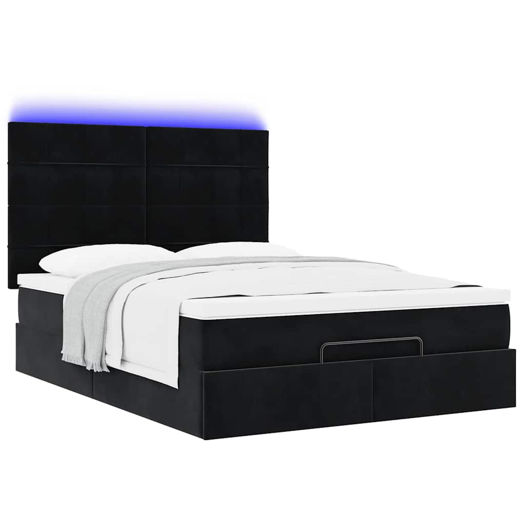 Ottoman Bed Met Matrassen En Led's 140X200Cm Fluweel 140 x 200 cm Zwart