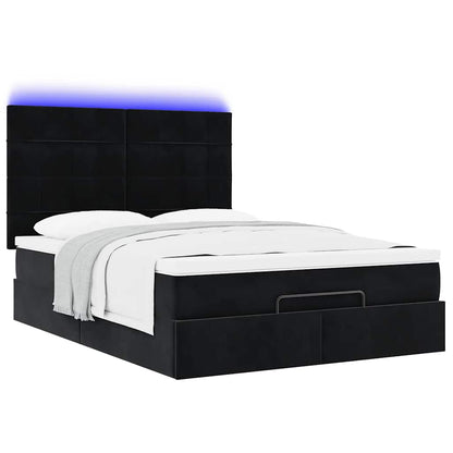 Ottoman Bed Met Matrassen En Led's 140X200Cm Fluweel 140 x 200 cm Zwart