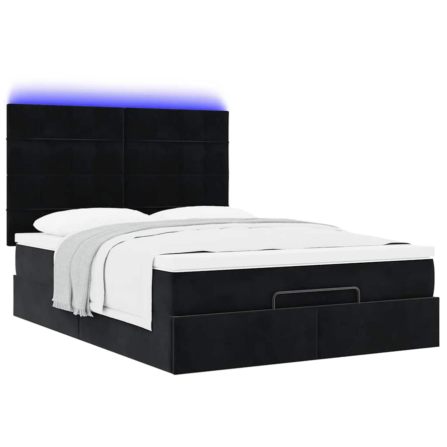 Ottoman Bed Met Matrassen En Led's 140X200Cm Fluweel 140 x 200 cm Zwart