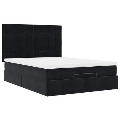 Ottoman Bed Met Matrassen En Led's 140X200Cm Fluweel 140 x 200 cm Zwart
