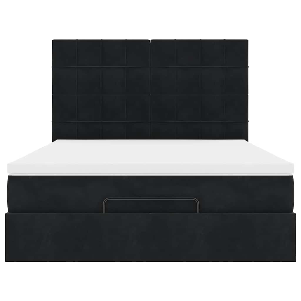 Ottoman Bed Met Matrassen En Led's 140X200Cm Fluweel 140 x 200 cm Zwart