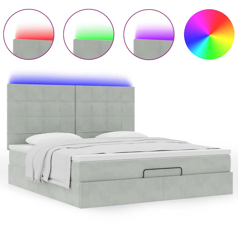 Ottoman bed met matrassen en LED's 160x200cm fluweel lichtgrijs