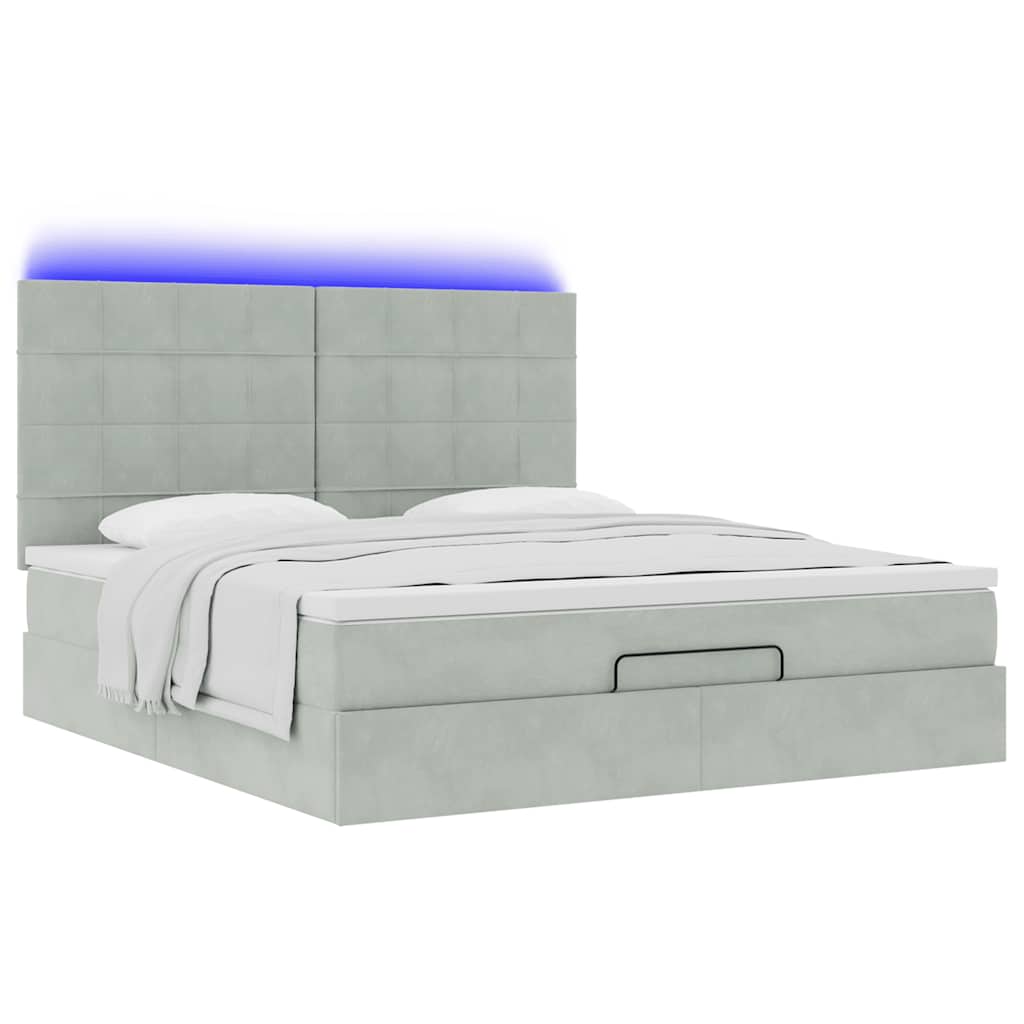 Ottoman bed met matrassen en LED's 160x200cm fluweel lichtgrijs